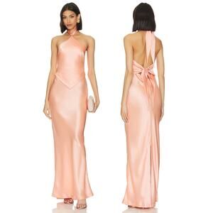 Retrofete Ester Gown Maxi Dress Halter Satin Formal Wedding Gala Cantaloupe XXS